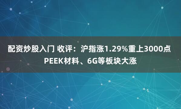 配资炒股入门 收评:沪指涨1.29%重上3000点 PEEK材料、6G等板块大涨